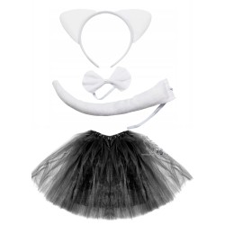 STRÓJ KOSTIUM KOT KOTA biało CZARNY TIUL 40CM