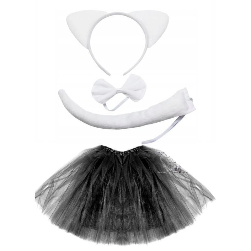STRÓJ KOSTIUM KOT KOTA biało CZARNY TIUL 40CM