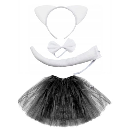 STRÓJ KOSTIUM KOT KOTA biało CZARNY TIUL 40CM
