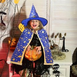 strój CZAROWNICY MAGIK CZARODZIEJA MAG NIEBIESKI 85 CM GWIAZDY ZŁOTE