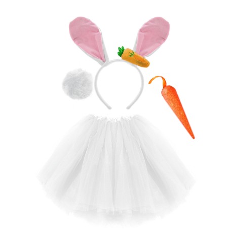 przebranie kostium królika zająca tiul podszewka 40CM biały marchewki