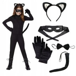 KOSTIUM CATWOMAN KOTA USZY OGON RĘKAWICZKI MASKA B