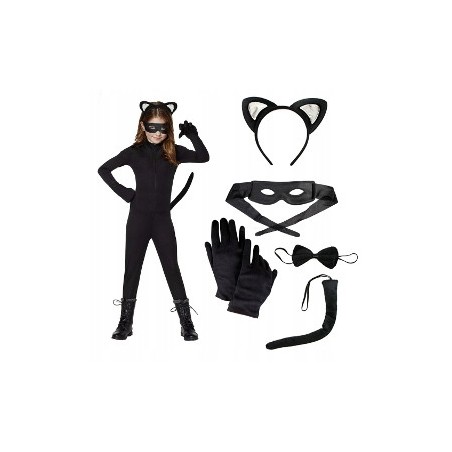 KOSTIUM CATWOMAN KOTA USZY OGON RĘKAWICZKI MASKA B