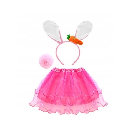 KOSTIUM ZAJĄC KRÓLIK MARCHEW C. RÓŻOWY FALBANA 3EL