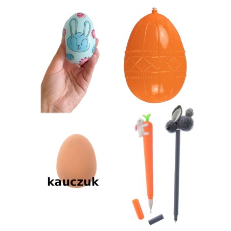 zestaw  dla ucznia jajo, długopisy, gniotek, dyngusowka