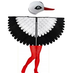 strój KOSTIUM bocian kpl czapka skrzydła max rajstopy dzień wiosny 122-128