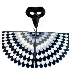 strój KOSTIUM ptaka kukułka pstrokata duży filc peleryna i maska 3D