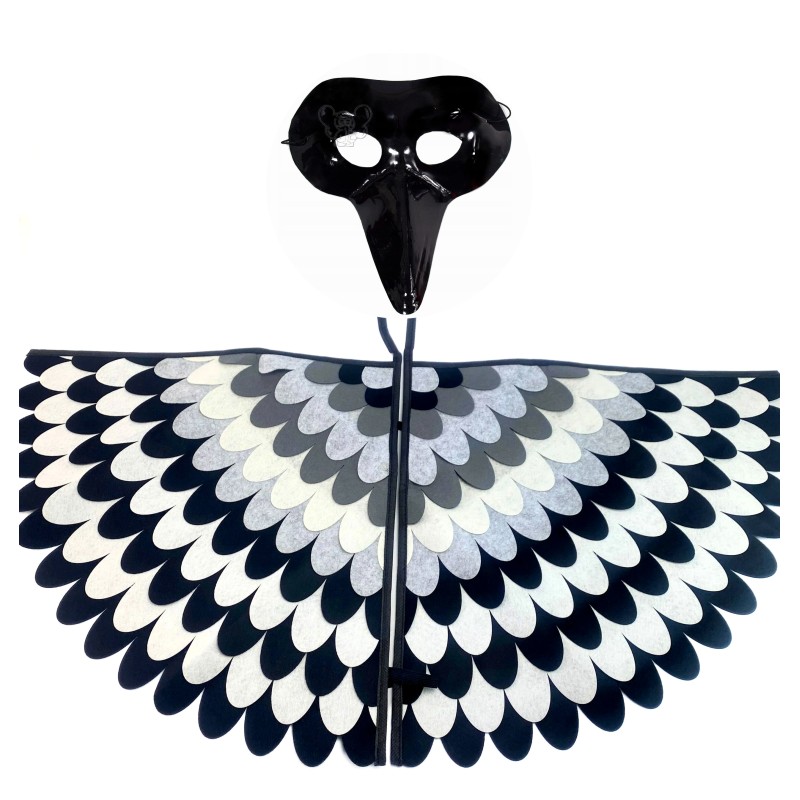 strój KOSTIUM ptaka kukułka pstrokata duży filc peleryna i maska 3D