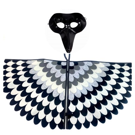 strój KOSTIUM ptaka kukułka pstrokata duży filc peleryna i maska 3D