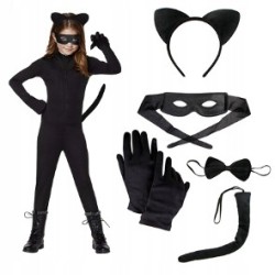 KOSTIUM CATWOMAN KOTA USZY OGON RĘKAWICZKI MASKA