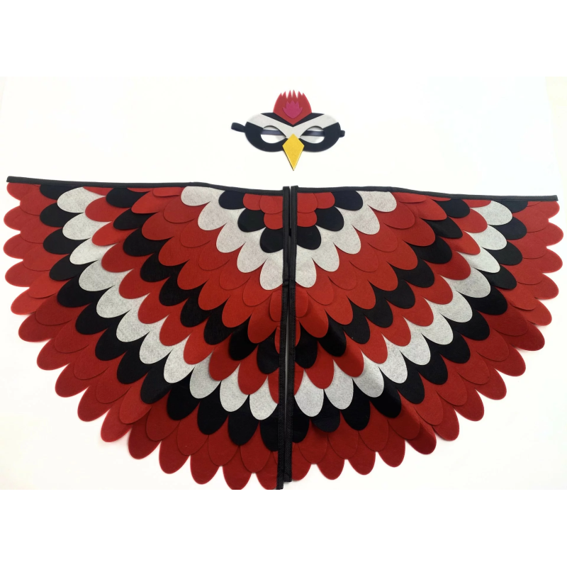 strój KOSTIUM ptaka dzięcioł mega duży filc peleryna i maska