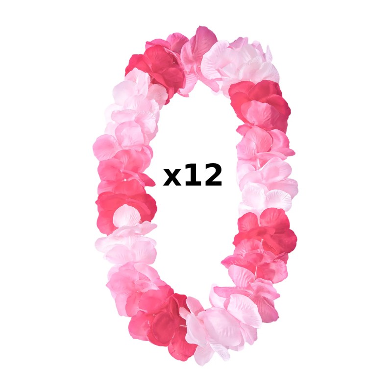 zestaw x 12 LEIS girlandy wieńce hawajskie kwiaty róż 115/10CM MEGA