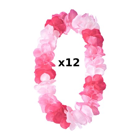 zestaw x 12 LEIS girlandy wieńce hawajskie kwiaty róż 115/10CM MEGA