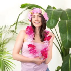 zestaw x 12 LEIS girlandy wieńce hawajskie kwiaty róż 115/10CM MEGA