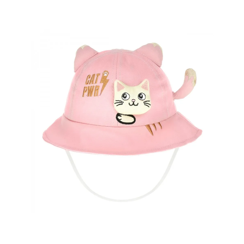 KAPELUSZ PLAŻOWY ze sznurkiem kotek z ogonkiem róż