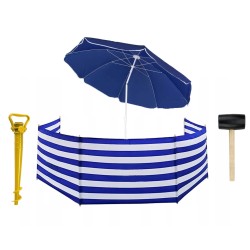 PARASOL PLAŻOWY granat 160CM + PARAWAN 8M navy MŁOTEK UCHWYT