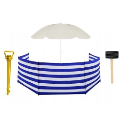 PARASOL PLAŻOWY jasny beż 140CM + PARAWAN 12m navy MŁOTEK UCHWYT