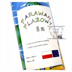 PARAWAN PLAŻOWY 8m kotw + ręcznik muszle + młotek