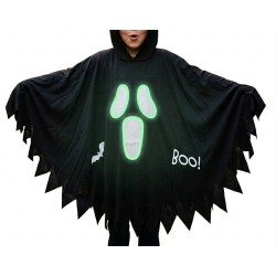 peleryna czarna z kapturem "boo" zjawa, duch, halloween świeci 128-135 xl