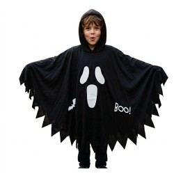 peleryna czarna z kapturem "boo" zjawa, duch, halloween świeci 128-135 xl
