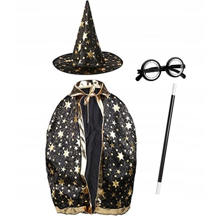 KOSTIUM CZARODZIEJ GWIAZDY OKUL. RÓŻDŻKA PELER KAP