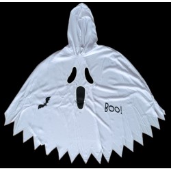 peleryna BIAŁA z kapturem "boo" duch, halloween świeci 110-116 M + KOSZYK