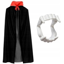 STRÓJ WAMPIRA PELERYNA + ZĘBY HALLOWEEN kołnierz 115 CM