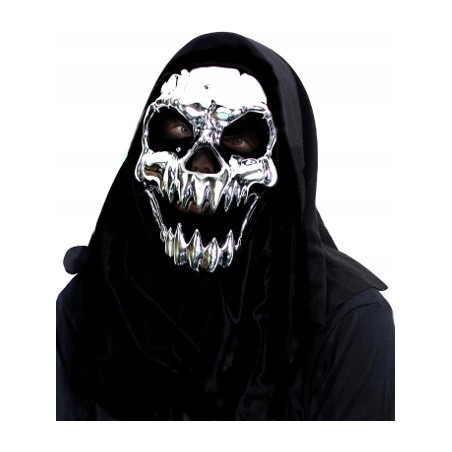 MASKA KOŚCIOTRUP TRUP SZKIELET ŚMIERĆ CZASZKA SREBRNA METALICZNA HALLOWEEN
