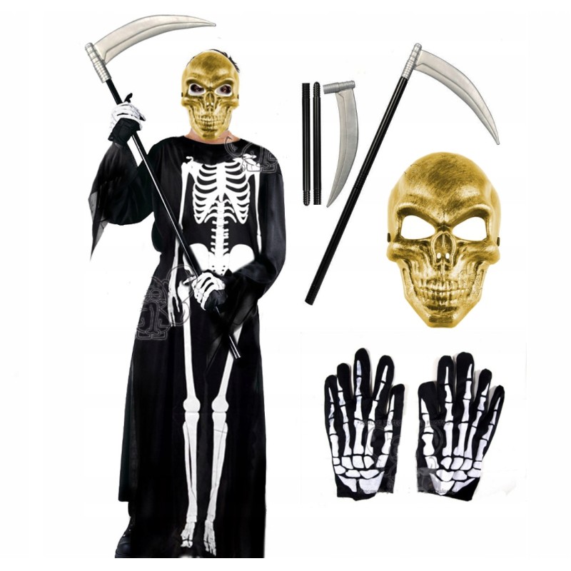 KOSTIUM KOŚCIOTRUP śmierć HALLOWEEN 4EL złota TRUP 134 140 146 152 158