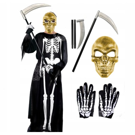 KOSTIUM KOŚCIOTRUP śmierć HALLOWEEN 4EL złota TRUP 134 140 146 152 158