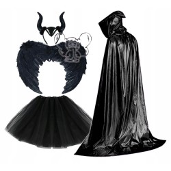 KOSTIUM MALEFICENT DIABOLINA CZAROWNICA ROGI SKRZYD. PELER. SPÓD. 40CM 4EL.