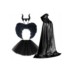 KOSTIUM MALEFICENT DIABOLINA CZAROWNICA ROGI SKRZYD. PELER. SPÓD. 40CM 4EL.