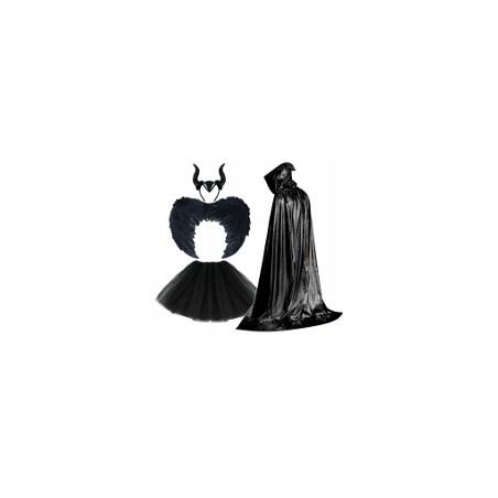 KOSTIUM MALEFICENT DIABOLINA CZAROWNICA ROGI SKRZYD. PELER. SPÓD. 40CM 4EL.