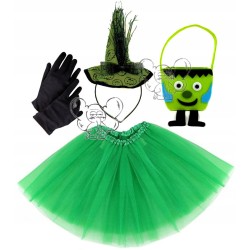 KOSTIUM CZAROWNICY KOSZYK 4EL ZIELONA 40CM KAP.