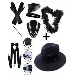 komplet dla pary lata 20 retro kapelusz rękawiczki boa szelki