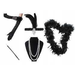 komplet dla pary lata 20 retro kapelusz rękawiczki boa szelki
