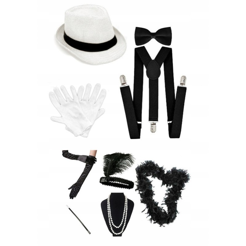 zestaw retro lata 20te dla pary 9 elementów gangster Gatsby