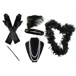 zestaw retro opaska pończochy boa cygaretka rękawiczki perły lata 20 te