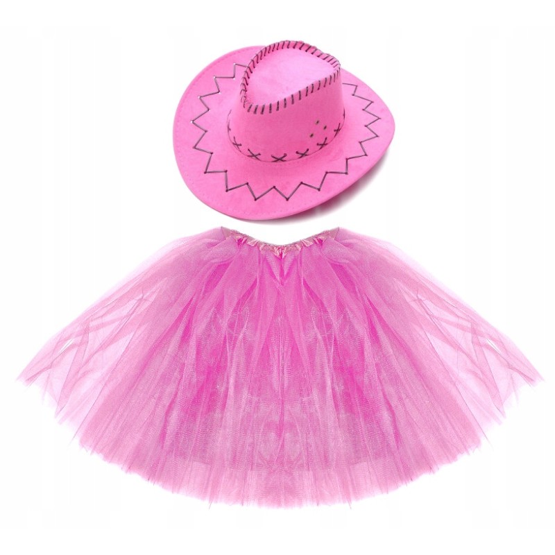 KOSTIUM KOWBOJKA COWBOY RÓŻ KAPELUSZ ZAMSZ + SPÓDNICA 50 CM S M L XL UNI