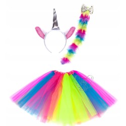 KOSTIUM NEONOWY JEDNOROŻEC OGON TIUL TĘCZOWA 40 CM