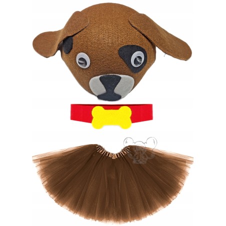 kostium psa pies brązowy czapka obroża spódnica 40cm