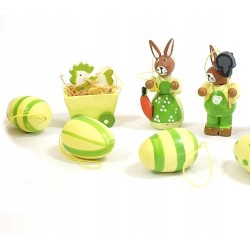 ZESTAW OZDÓB WIELKANOCNYCH DREWNO MALOWANE