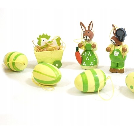 ZESTAW OZDÓB WIELKANOCNYCH DREWNO MALOWANE