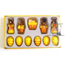 ZESTAW OZDÓB WIELKANOCNYCH DREWNO MALOWANE