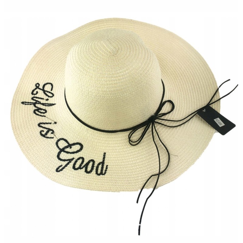 KAPELUSZ damski PLAŻOWY LIFE IS GOOD ECRU ROZ. 57