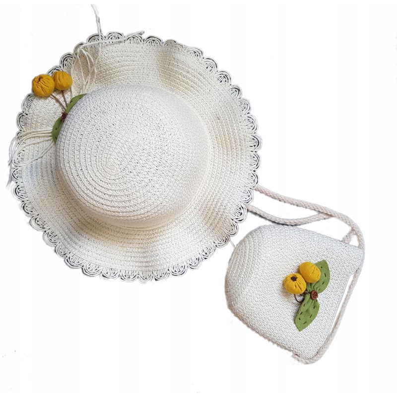 KAPELUSZ Z TOREBKĄ SŁOMIANY KWIATKI 54 biały