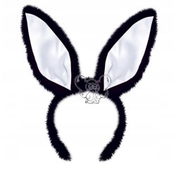 USZY KRÓLIKA KRÓLIK OPASKA PLUSZOWA CZARNE zBIAŁYM