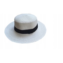 KAPELUSZ PLAŻOWY LETNI toczek biały z lamówką