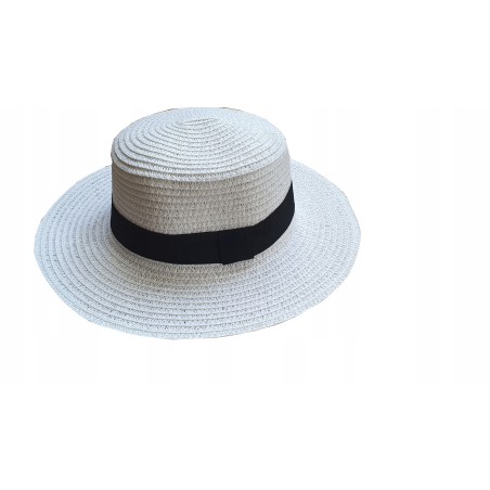 KAPELUSZ PLAŻOWY LETNI toczek biały z lamówką